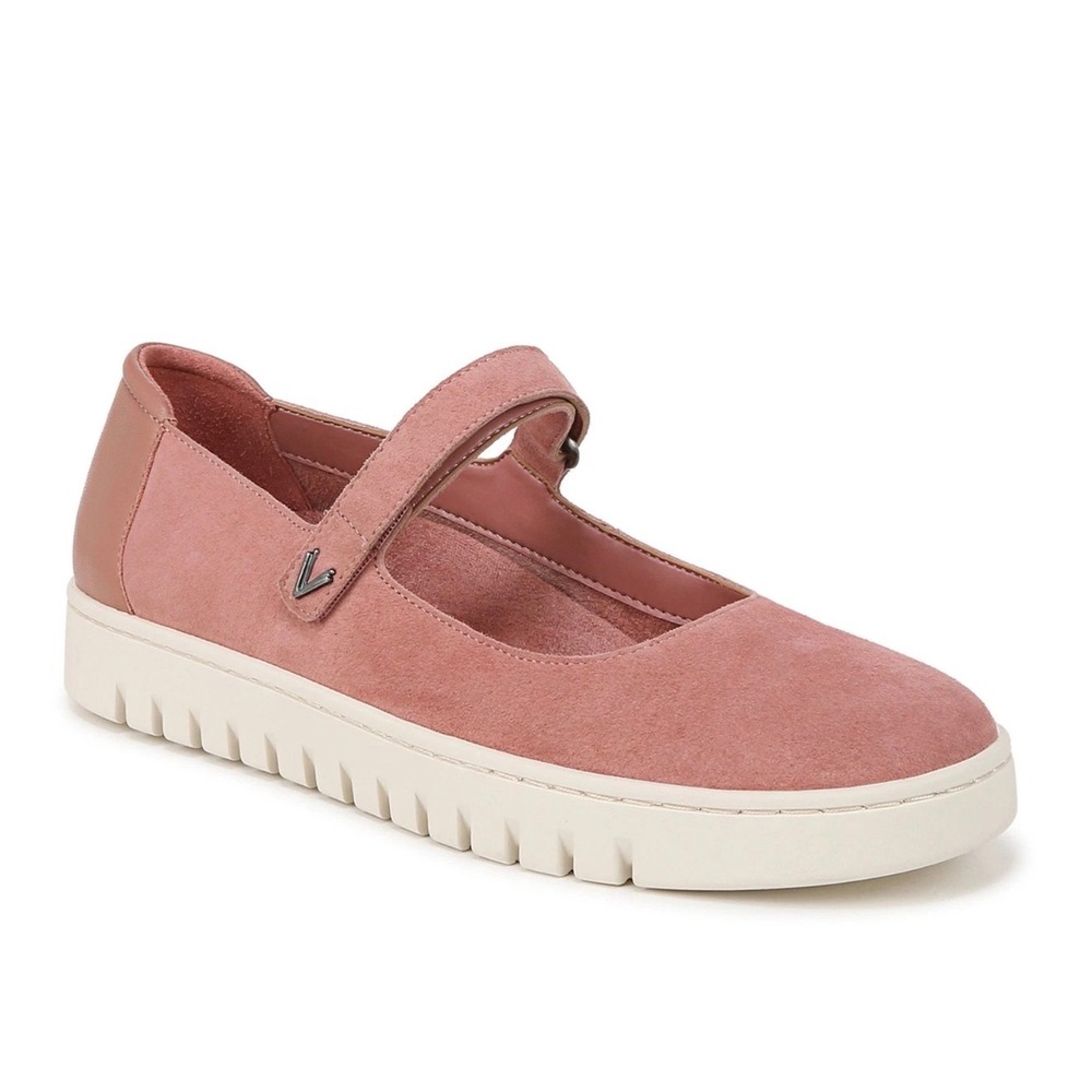 Vionic Minna Pink Suede Mary Jane Orthotic Sneakers Flats Lug Sole Rose US 11
